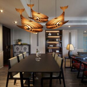 Đèn thả cá voi gỗ DT78